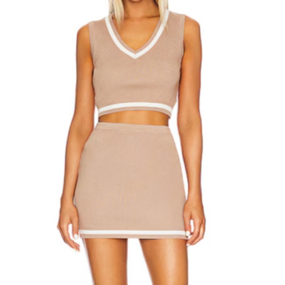 SINCERELY JULES Knit Prep Vest & Skirt Set Size L NWT Viscose Blend Beige White